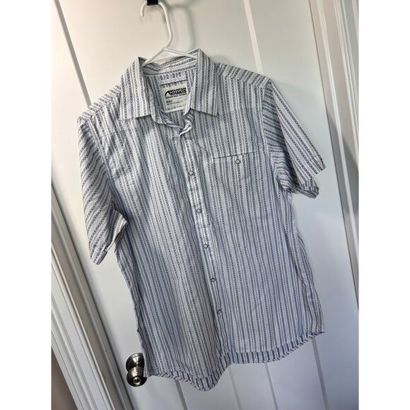 Mountain Khakis Striped Pearl Snap Button Down Shirt Western White Blue Medium - Picture 1 of 11